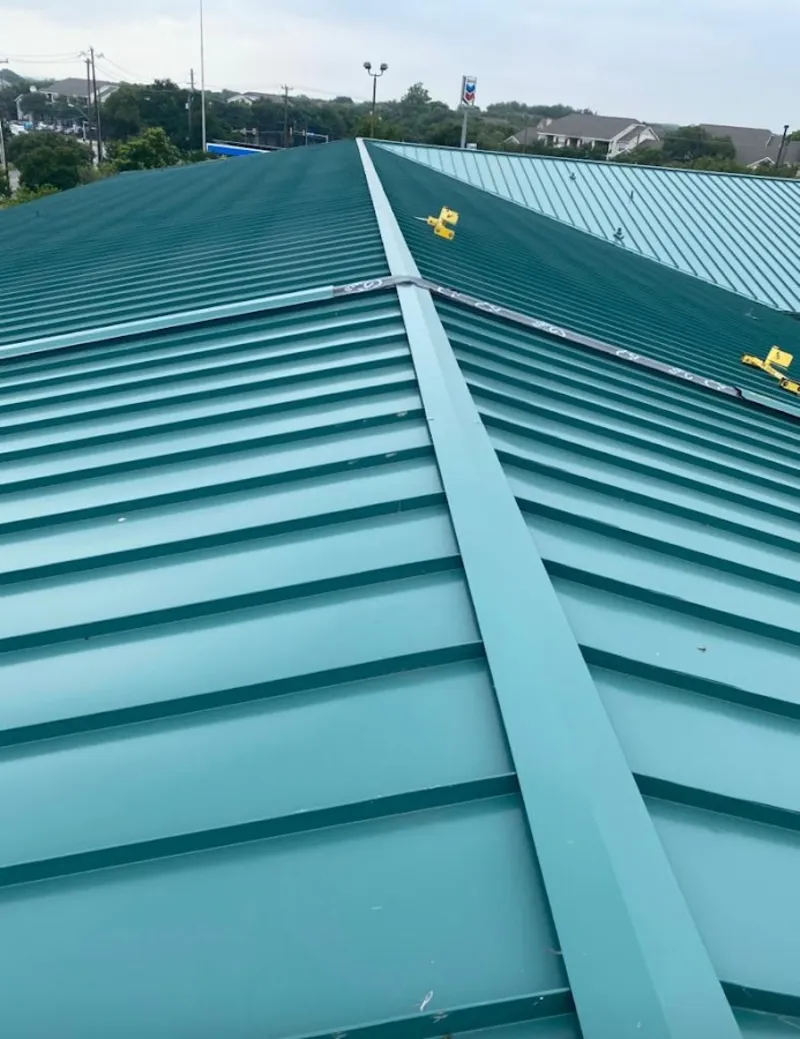 Green commercial metal roof ridge and valley for Metal Roof Repair in San Francisco